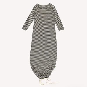 Nui Organics Merino Thermal Sleep Gown B+W Stripe